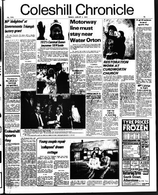 cover page of Coleshill Chronicle published on August 2, 1974