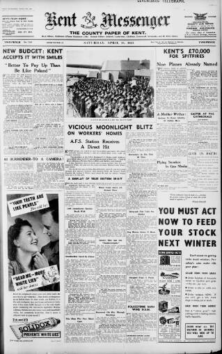 cover page of Kent Messenger published on April 12, 1941