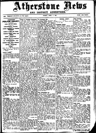 cover page of Atherstone News and Herald published on April 1, 1927