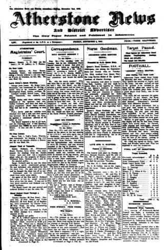 cover page of Atherstone News and Herald published on November 2, 1945