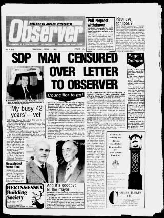 cover page of Herts and Essex Observer published on April 1, 1982