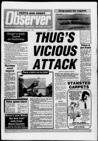 cover page of Herts and Essex Observer published on August 2, 1990