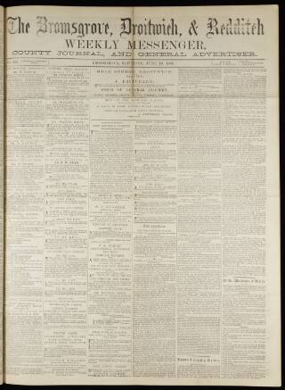 cover page of Bromsgrove & Droitwich Messenger published on June 13, 1868