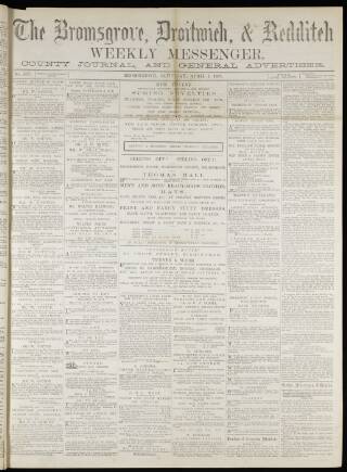 cover page of Bromsgrove & Droitwich Messenger published on April 1, 1871