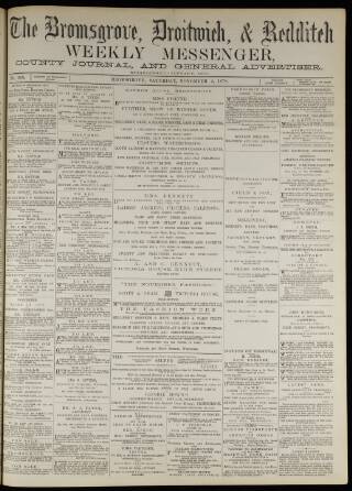 cover page of Bromsgrove & Droitwich Messenger published on November 2, 1878