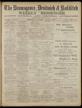 cover page of Bromsgrove & Droitwich Messenger published on August 2, 1902