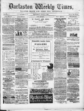 cover page of Darlaston Weekly Times published on June 13, 1885