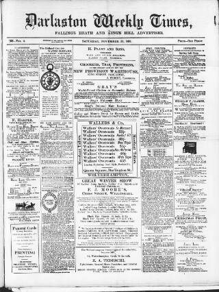 cover page of Darlaston Weekly Times published on November 28, 1885