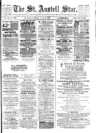 cover page of St. Austell Star published on April 1, 1892