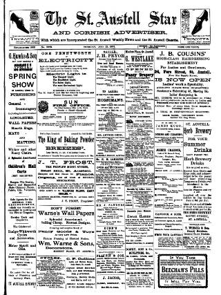 cover page of St. Austell Star published on June 13, 1907