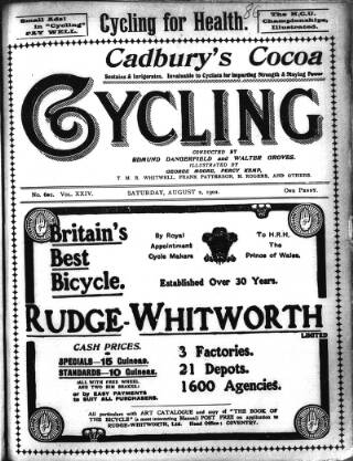 cover page of Cycling published on August 2, 1902