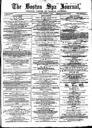 cover page of Boston Spa News published on November 2, 1877
