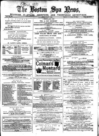 cover page of Boston Spa News published on April 1, 1881