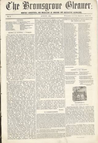 cover page of Bromsgrove Gleaner published on August 1, 1854