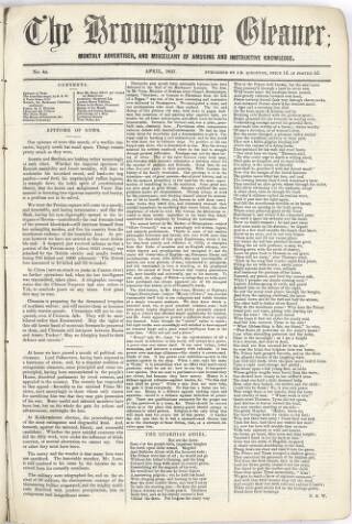 cover page of Bromsgrove Gleaner published on April 1, 1857