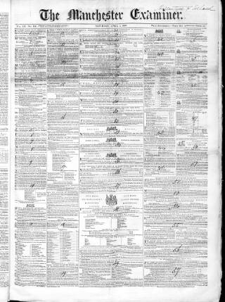 cover page of Manchester Examiner published on April 1, 1848