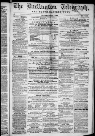 cover page of Darlington Telegraph published on August 2, 1862