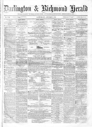 cover page of Darlington & Richmond Herald published on August 2, 1873