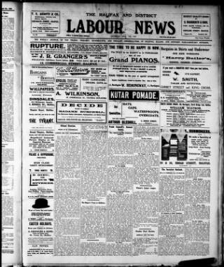 cover page of Halifax and District Labour News published on April 10, 1909
