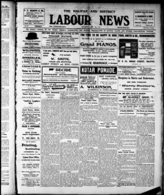 cover page of Halifax and District Labour News published on April 24, 1909