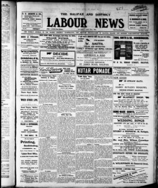 cover page of Halifax and District Labour News published on May 22, 1909