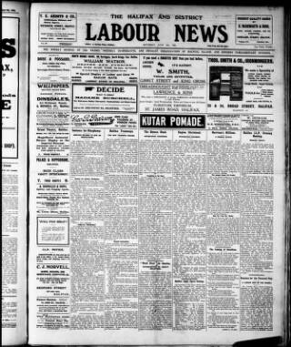cover page of Halifax and District Labour News published on June 12, 1909