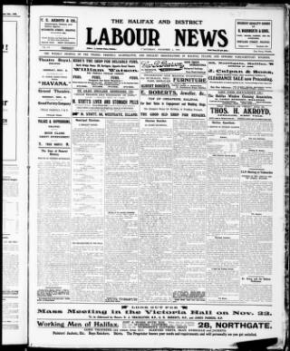 cover page of Halifax and District Labour News published on November 6, 1909
