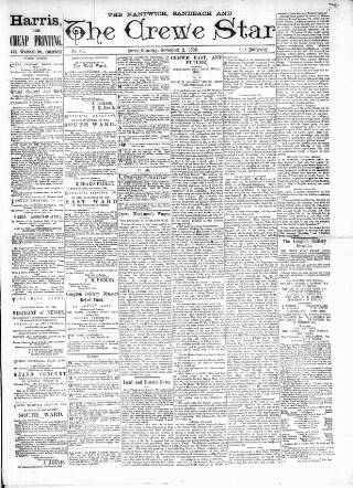 cover page of Nantwich, Sandbach & Crewe Star published on November 2, 1889