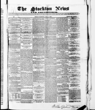 cover page of Stockton News and Advertiser published on August 4, 1865