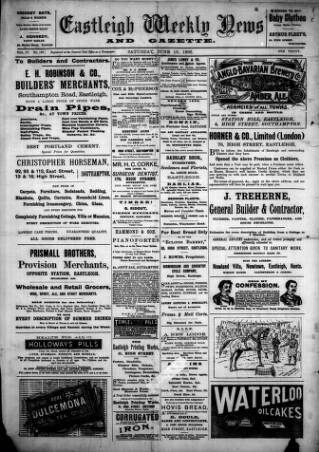 cover page of Eastleigh Weekly News published on June 13, 1896