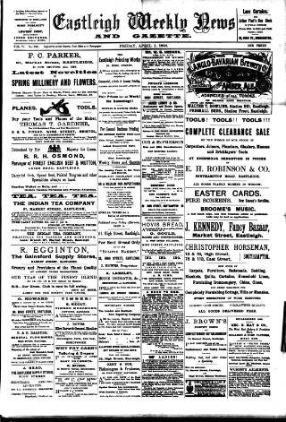 cover page of Eastleigh Weekly News published on April 1, 1898