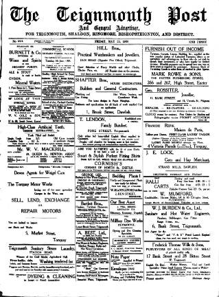 cover page of Teignmouth Post and Gazette published on May 22, 1908