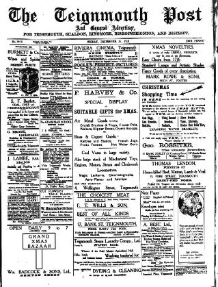 cover page of Teignmouth Post and Gazette published on December 13, 1912
