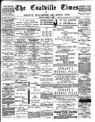 cover page of Coalville Times published on April 1, 1898