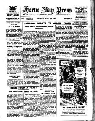 cover page of Herne Bay Press published on June 13, 1942