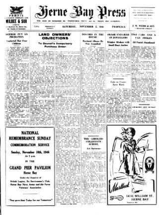 cover page of Herne Bay Press published on November 2, 1946