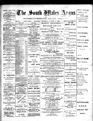 cover page of South Wales Argus published on August 2, 1892