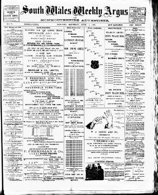 cover page of South Wales Weekly Argus and Monmouthshire Advertiser published on April 1, 1893
