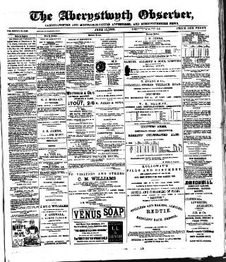 cover page of Aberystwyth Observer published on June 13, 1895