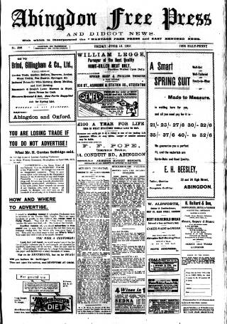 cover page of Abingdon Free Press published on June 13, 1913