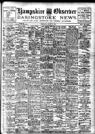 cover page of Hampshire Observer and Basingstoke News published on August 2, 1911