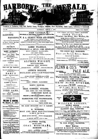 cover page of Harborne Herald published on August 2, 1884
