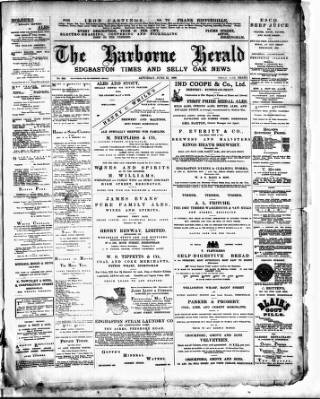 cover page of Harborne Herald published on June 13, 1896