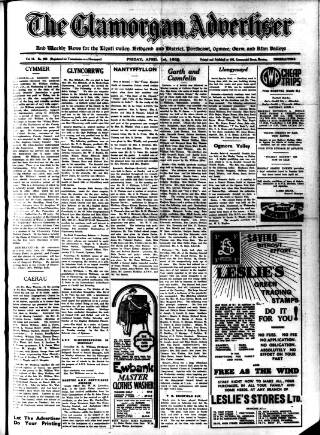 cover page of Glamorgan Advertiser published on April 1, 1938