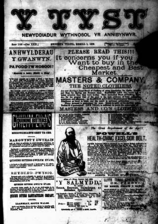 cover page of Y Tyst published on April 1, 1892