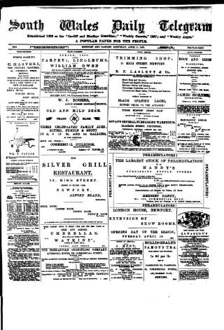 cover page of South Wales Daily Telegram published on April 1, 1882