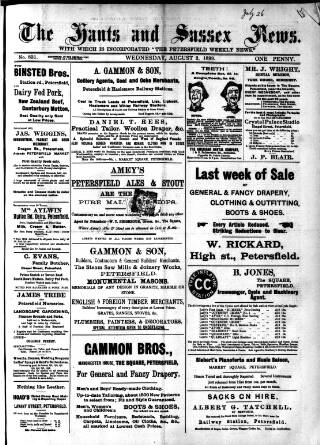 cover page of Hants and Sussex News published on August 2, 1899