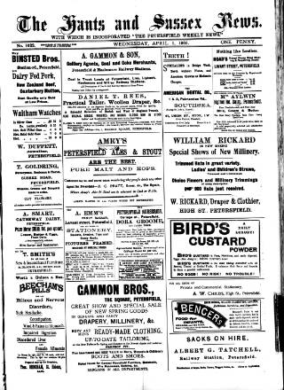 cover page of Hants and Sussex News published on April 1, 1903