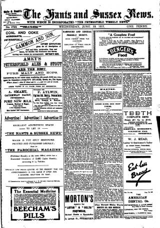cover page of Hants and Sussex News published on June 13, 1917