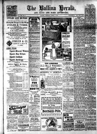 cover page of Ballina Herald and Mayo and Sligo Advertiser published on April 1, 1915